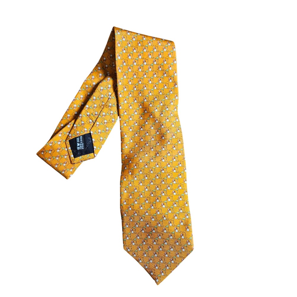 Salvatore Ferragamo Mens Silk Golf Ball Flag Tie Novelty Print Italy Luxury